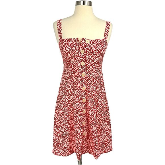 Sezane Dresses & Skirts - Sezane Jade Dress Daisy Print Size 34 XS Red White Buttons Sleeveless Sundress